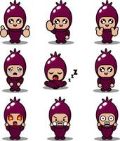 cartoon character illustration shallot mascot costume vector cute expression set