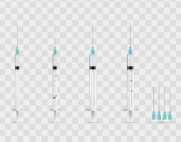 Realistic medical syringes and needles. Vector