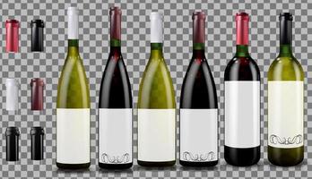 botellas de vino tinto y blanco. maqueta realista. vector