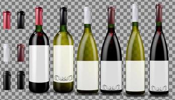 Red and white wine bottles. Realistic mockup. vector