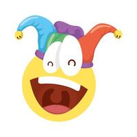 crazy emoji face with jester hat fools day icon vector