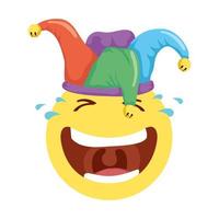crazy emoji face with jester hat fools day icon vector