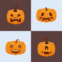 cuatro calabazas decorativas de halloween vector