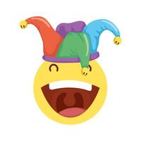 cara de emoji loco con sombrero de bufón icono del día de los tontos vector