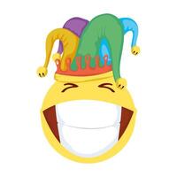 cara de emoji loco con sombrero de bufón icono del día de los tontos vector