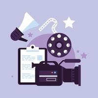 camera with video production icons vector