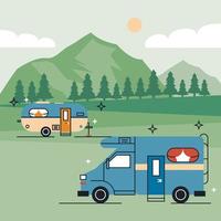 recreational vehicles in the camp vector