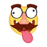 cara de emoji loco con bigote y gafas máscara día de los tontos vector