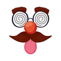 crazy emoji face with mustache and glasses mask fools day vector