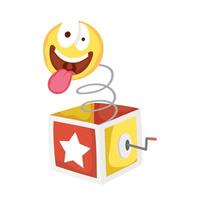 cara de emoji loco en caja sorpresa día de los tontos vector