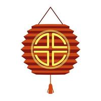 chinese red lamp with symbol decorative hanging icon vector