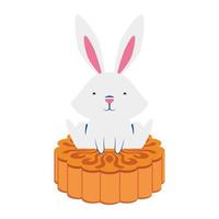 cute easter little rabbit with chinese coin character vector