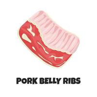Vector Realistic Illustration of Pork Belly Ribs. Concept Design of Meat Product in Cartoon Flat Style. Uncooked Ingredient for Carnivore Diet. Raw Piece of Meat for Poster, Banner and so on