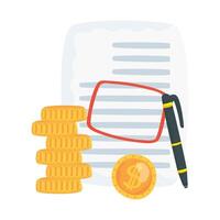 paper document file with pen and coins vector