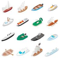 Ship and boat icons set, isometric 3d style