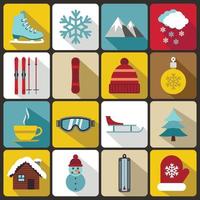 Winter icons set, flat style vector