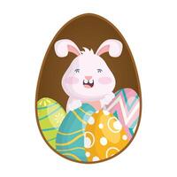 cute easter little rabbit with eggs painted in frame vector