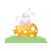 cute easter little rabbit sleeping in egg painted and grass scene vector