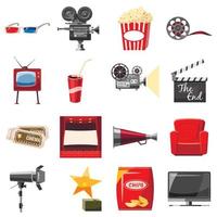 Cinema icons set in cartoon style vector