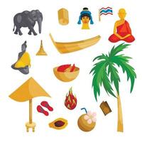 conjunto de iconos de tailandia, estilo de dibujos animados vector