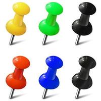 Set of realistic push pins in different colors. Thumbtacks vector