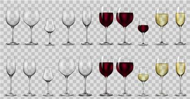 Full and empty glasses for white and red wine. vector