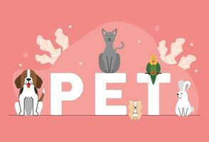 five pets characters vector