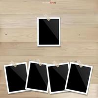 Blank photo frame or picture frame on wood background. Vector. vector