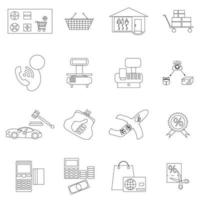 Shopping icons set, thin line style vector