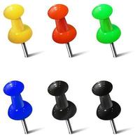 Set of realistic push pins in different colors. Thumbtacks vector