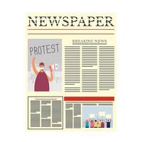 news paper communication with man protest wearing medical mask vector