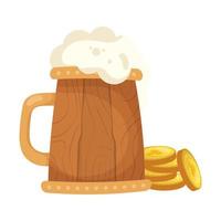 Cerveza de celebración de San Patricio en tarro de madera y monedas