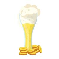 Celebración de San Patricio cerveza en vaso con monedas vector