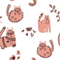 Patrón sin fisuras de diseño de gato de dibujos animados lindo sobre fondo blanco para impresión de niños. ilustración vectorial. vector