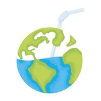 world planet earth with straw water day icon vector