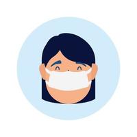 young woman wearing medical mask head character vector