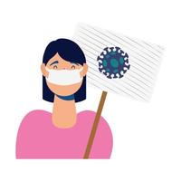 woman wearing medical mask with covid19 protest banner character vector
