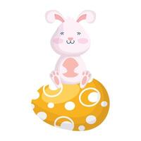 cute easter little rabbit seated in egg painted character vector