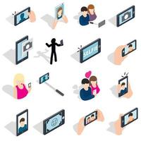 Selfie icons set, isometric 3d style vector