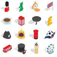 England icons set, isometric 3d style vector