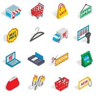 Shopping icons set, isometric 3d style vector