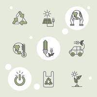 nueve iconos de cosas sostenibles vector