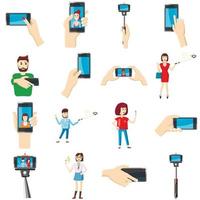 Selfie icons set, cartoon style vector