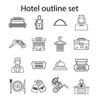 conjunto de iconos de hotel, estilo de contorno vector