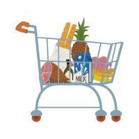 carrito de compras con comida vector