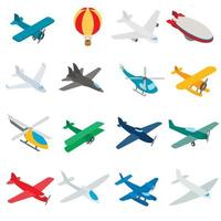 Aviation icons set, isometric 3d style vector