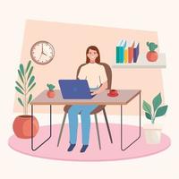 female working at the laptop, scene vector