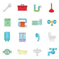 Bathroom icons set, cartoon style vector