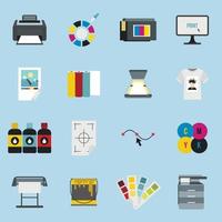 Printing icons set, flat style vector