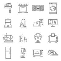 Household appliances icons set, outline style vector